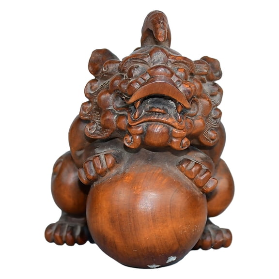 Wooden Statuette Carved Sculpture Figurine Qilin Unicorn Mythical Decor Chinese Fortune Blessing Protection Prosperity Harmony