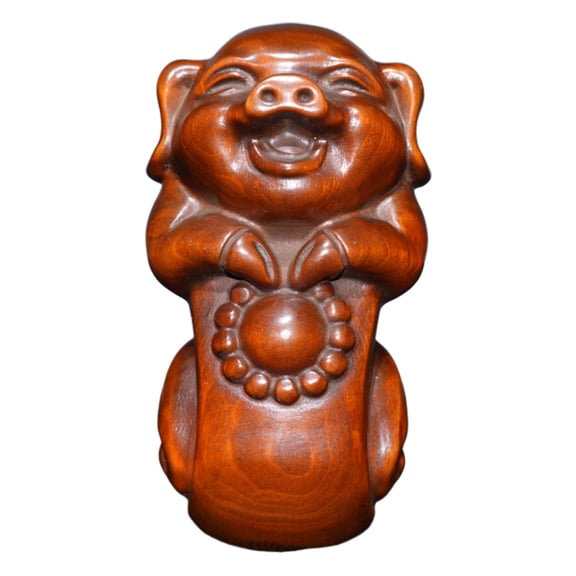 Wooden Statuette Pig Figurine Sculpture Handcarved Handheld Smooth Artisan Cute Decor Prosperity Fortune Luck Joy Harmony