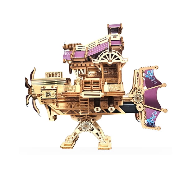 Wooden Steampunk Airship Model Kit, 266+PCS DIY 3D Bamboo Puzzle, Fantasy Flying Ship Decor Gift for Kids & Hobbyists