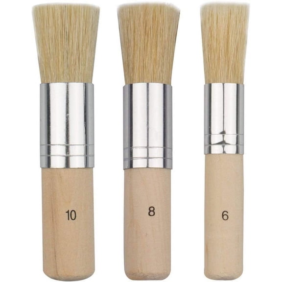 Wooden Stencil Brush (Set of 3), Natural Bristle Brushes Perfect for Acrylic Painting, Oil Painting, Watercolor Painting, Stencil Project, Card Making and DIY Art Crafts