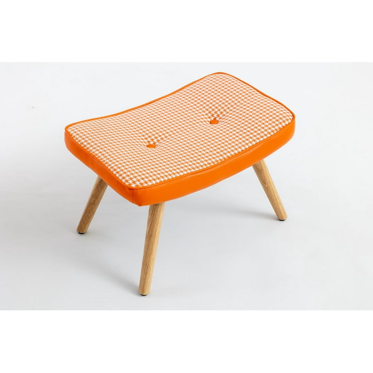Wooden Step ottoman Stool,Square Cushion Foot Stool, Stool with Non-Slip  Pad