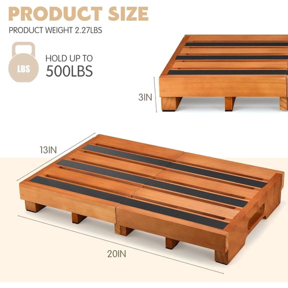 Wooden Step Stool 3 Inch Non-Slip Heavy Duty Portable Half-Step Platform for Seniors Bathroom Kitchen Bed Outdoor Use - Walnut