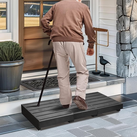 Wooden Step Stool 35" Length 3.5" Height Outdoor Steps, Non-Slip Half Step Platform for Bathroom Kitchen Bed Porch, Black