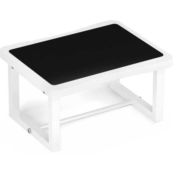 Wooden Step Stool with 500 Pounds, Wide Bed Step Stool for Adults,Wood White Step Stool&Stable Solid Metal Frame for Kitchen, Bedroom, Living Room, Bathroom