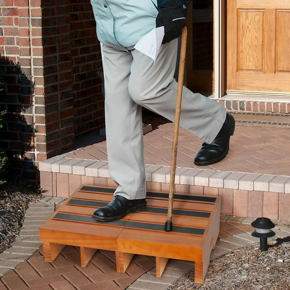Wooden Step Stool, 6.5" One Step Stool, Non-Slip Outdoor Steps, Heavy Duty Wooden Platform Mobility Step, Half Steps for Seniors Adults with Bad Knee (6.5" Height)