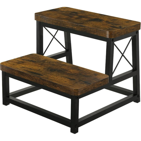 Wooden Step Stool for Adults, 2 Tier Heavy Duty Step Stool for High Bed with Non-Slip Feet, Using for Bedroom, Living Room, Bathroom and Kitchen, Hold Up to 500 LBS