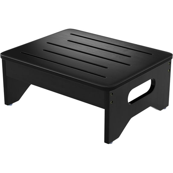 Wooden Step Stool for Adults & Kids, Non-Slip Rubber Feet, 6.5 Inch High, Lightweight Small Step, 400 Lbs Capacity, Bed Step Stool for High Bed, Bathroom & Kitchen, Black