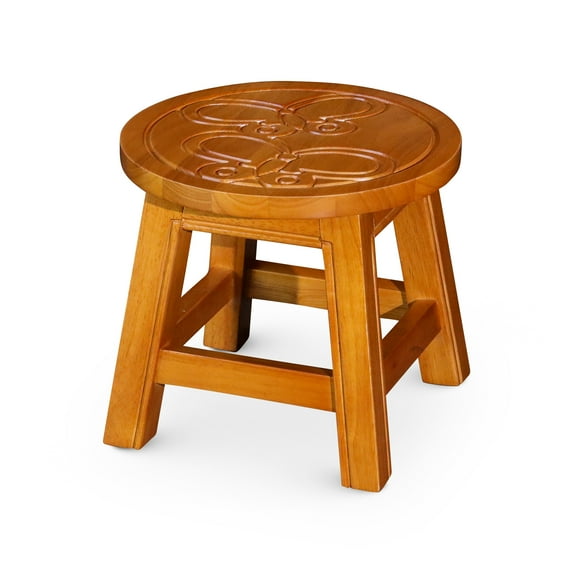 Wooden Step Stool - Butterflies Pattern, Natural Hardwood, For Ottomans, Footrests, Side Tables, ' Stools, Easy To Store & Carry With Hardwood Craftsmanship, Ideal Use, 10 In Diameter