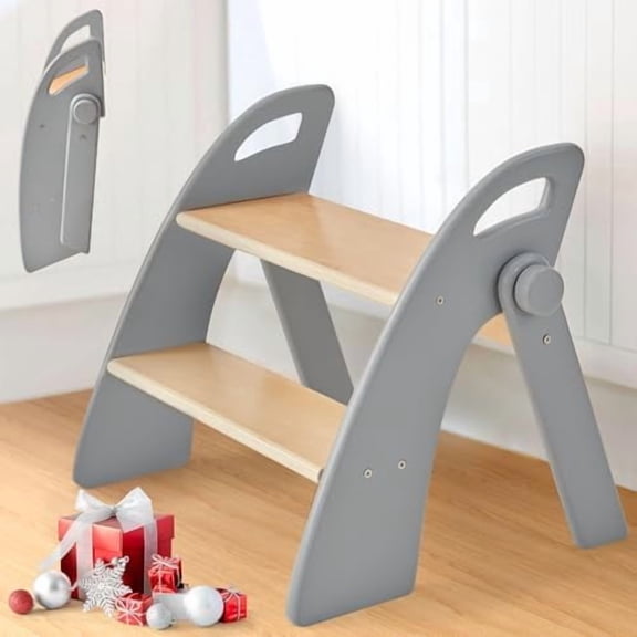 Wooden Step Stool, 300 lb. Load Capacity, with Safety Non-Slip Pads and Handles, Bamboo Step Stool for Bathroom and Kitchen, Gift for Christmas