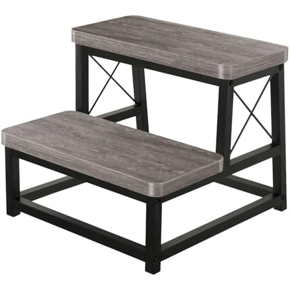 Wooden Step Stool for Adults, 2 Tier Heavy Duty Step Stool for High Bed, Using for Bedroom, Living Room, Bathroom and Kitchen, Hold Up to 500 LBS