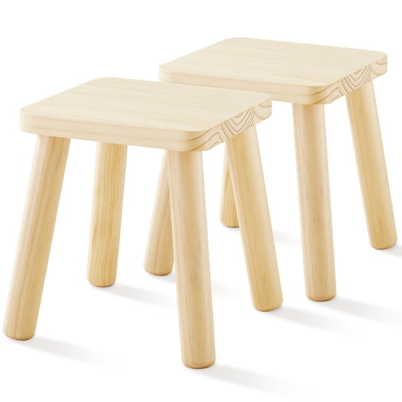 Wooden Step Stools For Children's Stool Fit With Sensory Table Sturdy Sitting Assembled Four-legged Square 2 Pack
