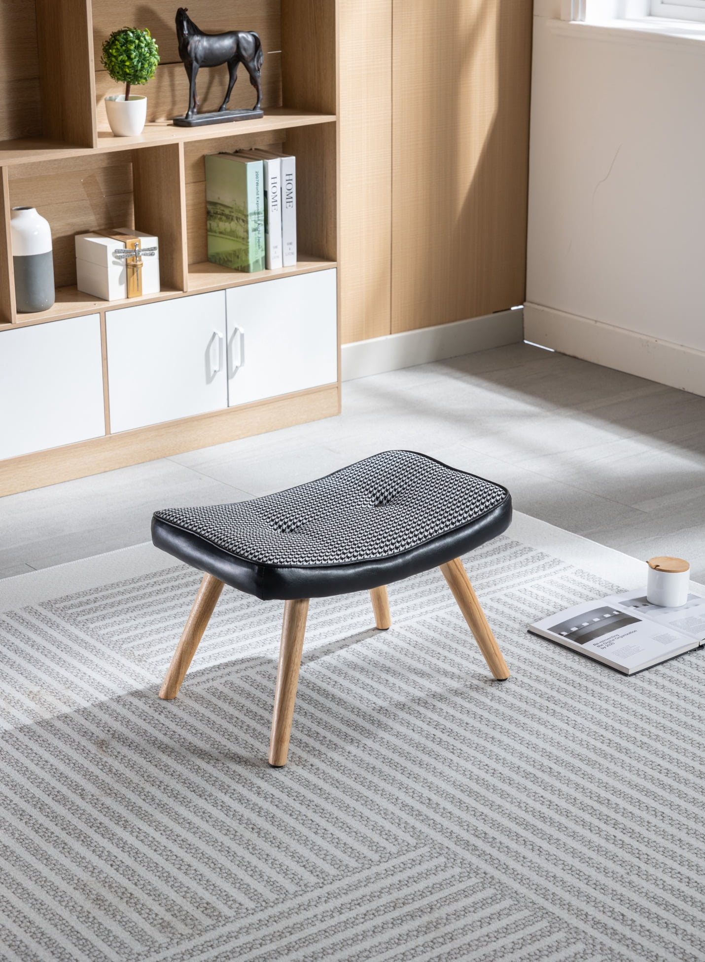 Wooden Step Tool, Linen Upholstered Ottoman with Non-Slip Pad, 11.5''H× ...