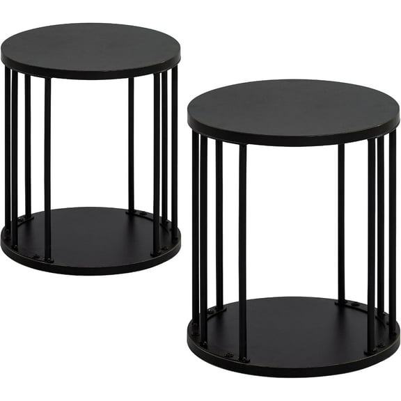 Wooden Stool Set of 2 for Kids,Adults,300lbs Load Capacity Garden Round Wood Stool,Non-Slip Small Step Stool for Plant Stand,Kitchen,Bathroom and Bedroom,Black