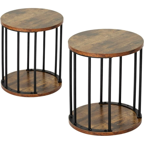 Wooden Stool Set of 2 for Kids, Adults - 300lbs Load Capacity Garden Round Wood Stool, Non-Slip Small Step for Plant Stand, Kitchen, Bathroom and Bedroom, Brown