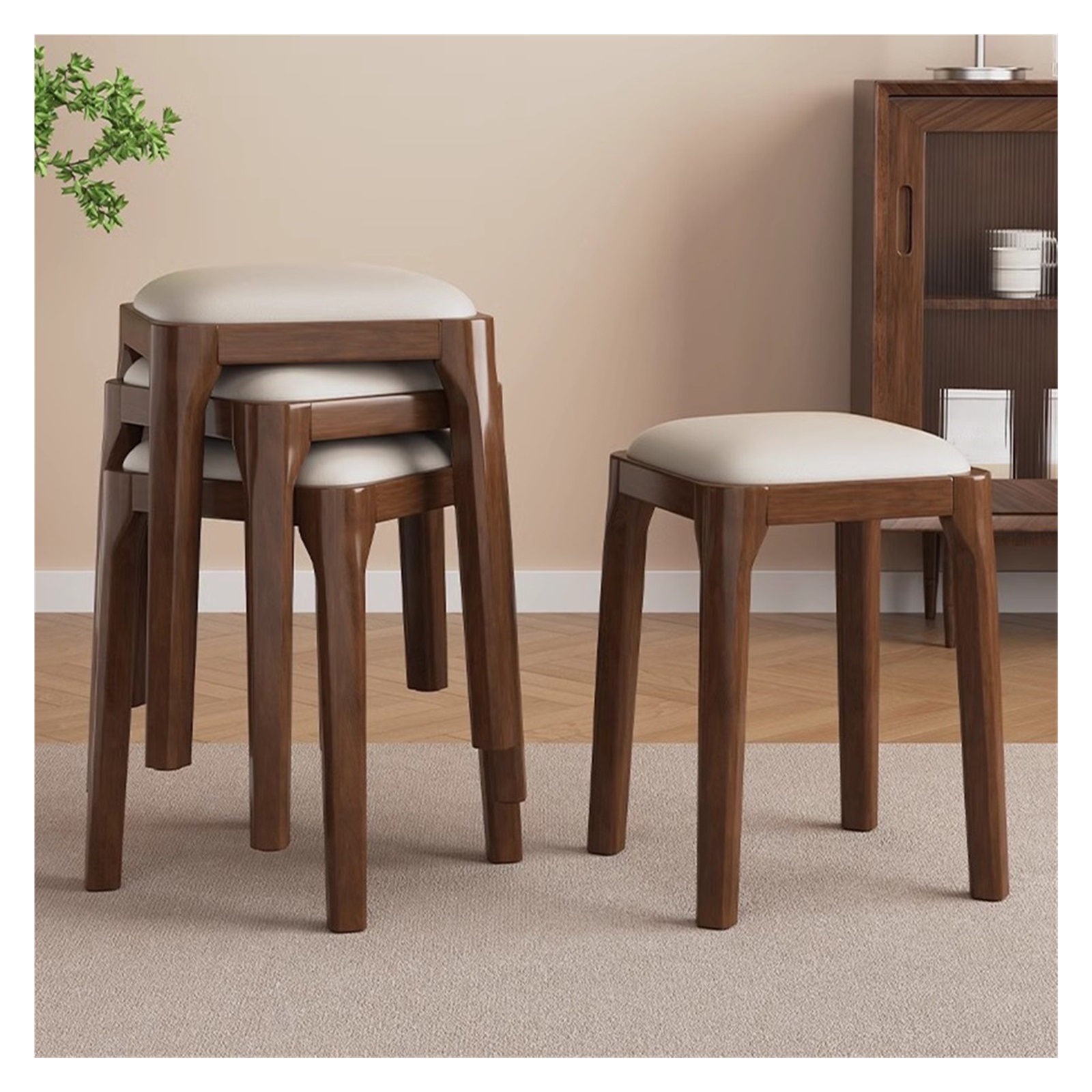 Backless Stackable Chair Wooden Stool Stackable Bar Stools,Portable Backless School Chairs with ...