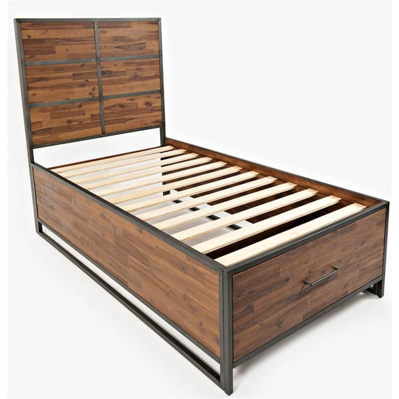 Wooden Storage Bed in Brown Finish (Twin: 79 in. L x 41 in. W x 56 in. H)