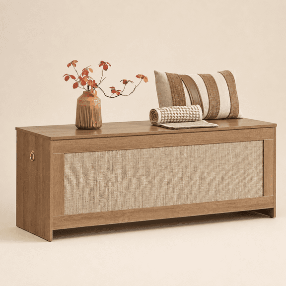 Wooden Storage Bench Cherry Brown 55.24 x 19.29 x 4.02 Inch Multi-Purpose Organizer