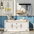 thumbnail image 1 of Wooden Storage Bench Entryway Storage Bench with 2 cabinets and 2 Drawers, Rustic Shoe Bench Storage Bench with Removable Cushion for BeadRoom, Entryway, Hallway,White, 1 of 7