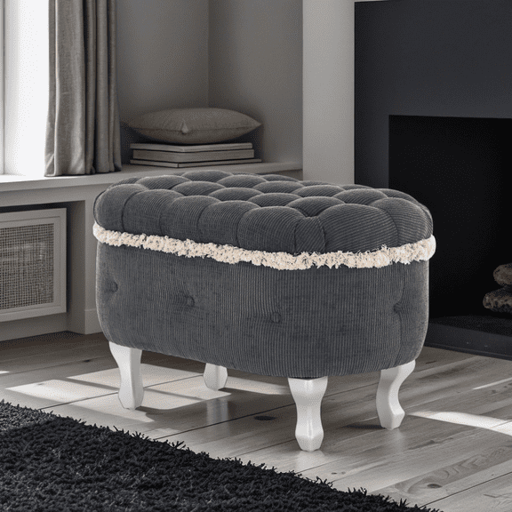Wooden Storage Benches 29.5'' Storage Benches, End of Bed Bench with Button-Tufted, Fabric Upholstered Storage Ottoman, Window Bench with Fringe, Shoe Cabinet Bench, Footboard Bench for Bedroom, Entr