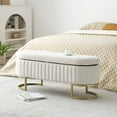 thumbnail image 1 of Wooden Storage Benches Storage Bench Bedroom Bench, Velvet Oval Upholstered End of Bed Bench with Golden Metal Legs,50"Modern Storage Ottoman Bench for Bedroom, Living Room,Entryway,Window, Beige,In, 1 of 5