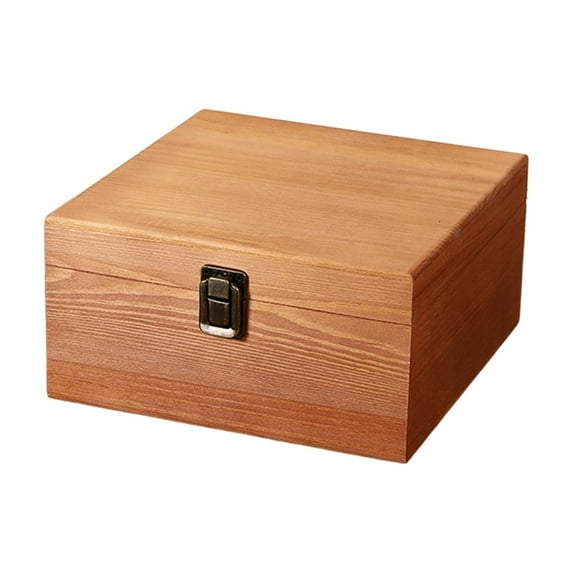 Wooden Storage Box with Flip Lid, Thickened Solid Wood Home Office Organizer, Brown, 13.8x13.8x10 cm, 1-Piece Set for Stationery, Accessories, and Small Items