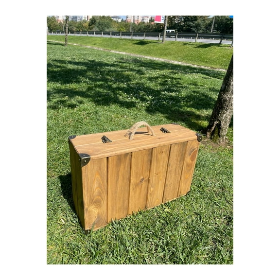 Wooden Storage Box, Hinged Lid, Natural Wood Storage Boxes Basket Portable Retro Vintage Suitcase Decorative Keepsake Storage Chest Box, wooden chest, portable large storage box, vintage suitcase