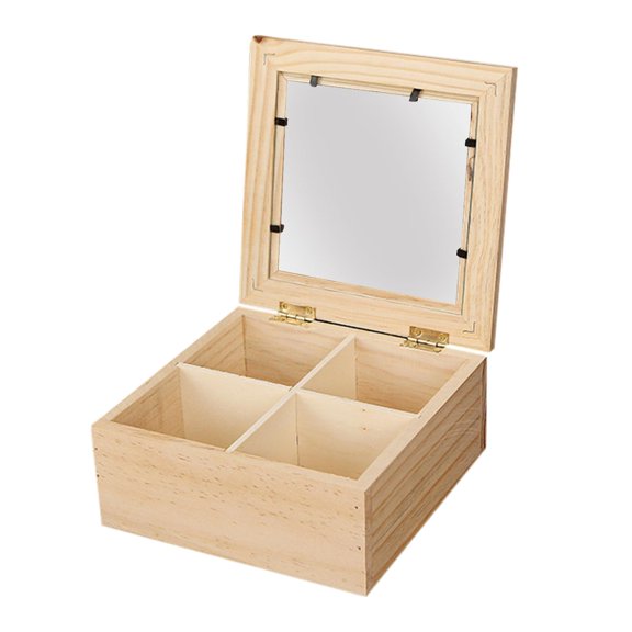 Wooden Storage Box Jewelry Display Case Tea Box with Glass Cover Jewelry Box