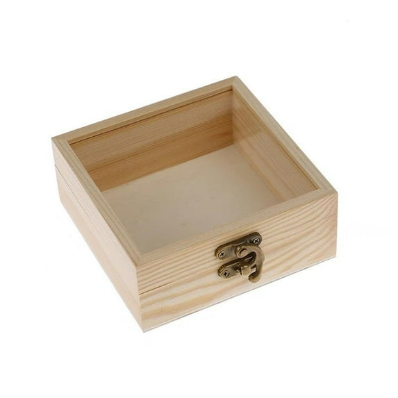 Wooden Storage Box Plain Wood With Lid Multifunction Square Hinged Craft Gift Boxes For Storage Decoration