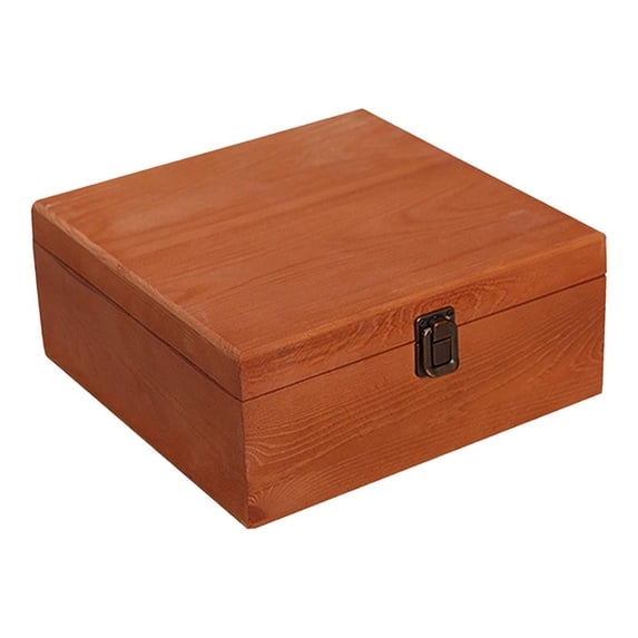 Wooden Storage Box Vintage Style Home Decorations with Hinged Lid Organizer brown 23x23x10cm