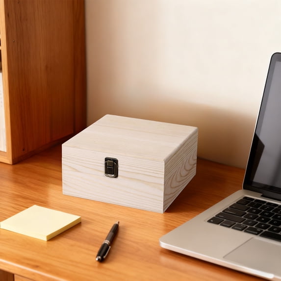 Wooden Storage Box Wooden Storage Box with Flipping Cover Thickened Solid Wood Home and Office Storage Container(White,1Pcs) Rkxzt