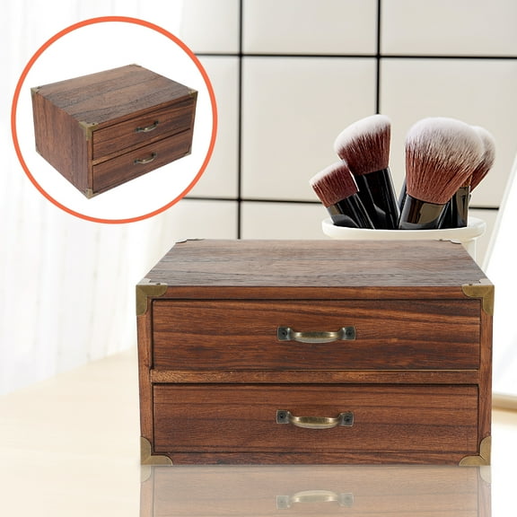 Wooden Storage Box with Drawers Wooden Desk Organizer Desk Drawer Jewelry Organizer Tabletop Storage Organization Box (Two Drawers)