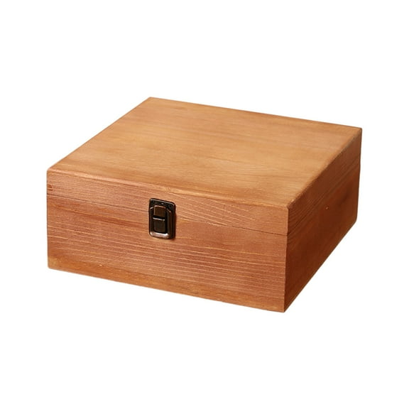 Wooden Storage Box with Hinged Lid & Front Clasp for DIY Art Project Crafts Woodcraft Keepsake for Home Office 9In (Brown)
