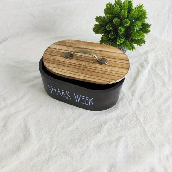 Wooden Storage Box with Lid, Bathroom Cosmetic Toiletry Organizer, Household Kitchen Bath Storage Container, 1 Piece SHARK WEEK