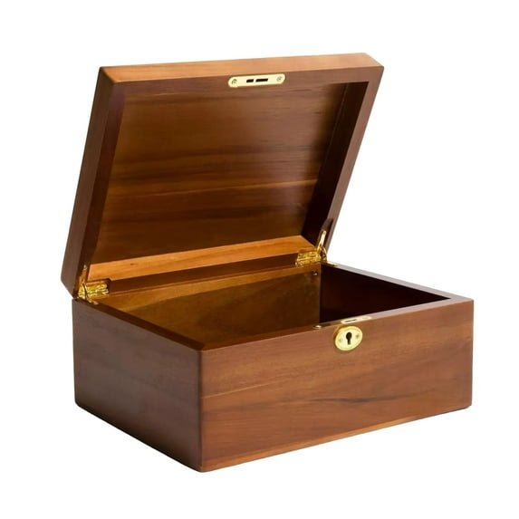 Wooden Storage Box with Lock and Key, Solid Wood Jewelry Box and Organizer for Valuables, Keepsake Chest for Home, Office, and Gift Giving,Brown