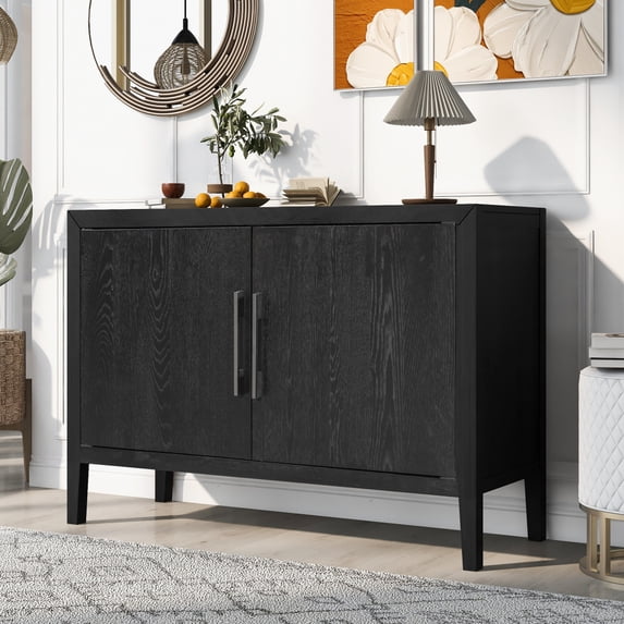 Wooden Storage Cabinet Sideboard with 2 Metal Handles and 2 Doors, Modern Console Table Buffet Cabinet with Storage Shelf