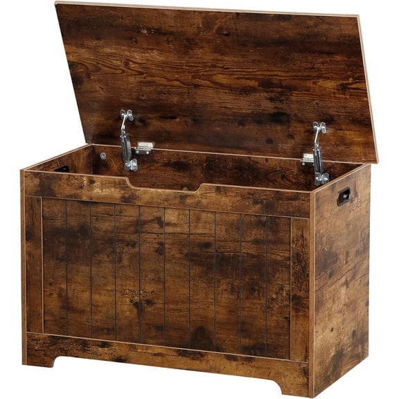 Wooden Storage Chest,30/40 Inch Storage Trunk w/2 Safety Hinges, Storage Bench, Modern Lift Top Chest Box Organizer (Rustic Brown, 30 L x 15.7 W x19 H Inch)