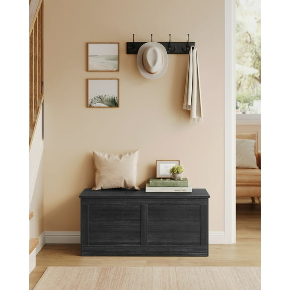 Wooden Storage Chest - Securely Opens at Any Angle, Dimensions: 39.4"x15.7"x18.3", Ideal for Organizing Home Spaces with Stylish & Practical Design, "Safe Lid" Dark Gray
