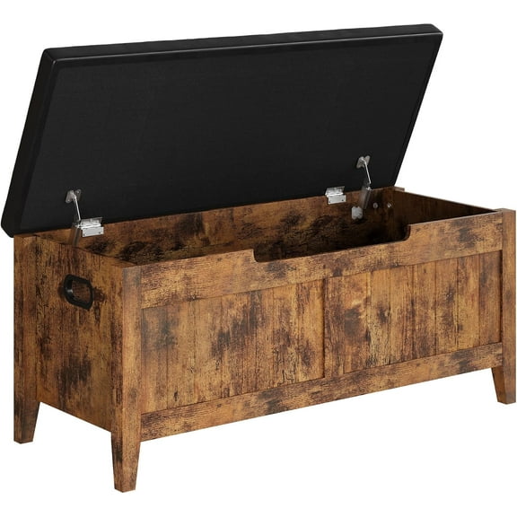Wooden Storage Chest with Seat Cushion, Storage Chest with 2 Safety Hinges, Entryway Bench for Organizer, Supports 220 Lb, Bedroom, Living Room