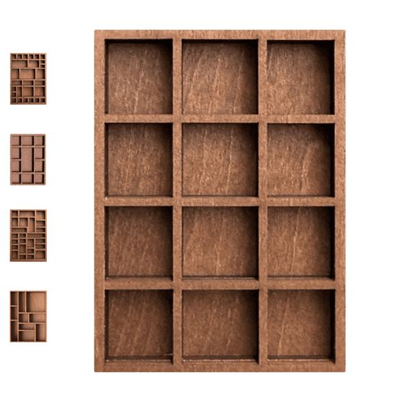 Wooden Storage Divider Box, 2 x 2.8 in Showcase Display Box, Wood Divided Organizer Brown finished Section Box