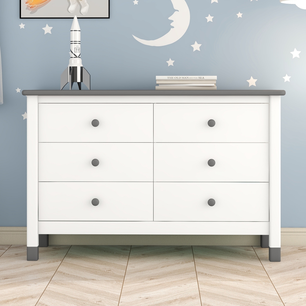 Wooden Storage Dresser with 6 Drawers, Wood Storage Cabinet for Home ...