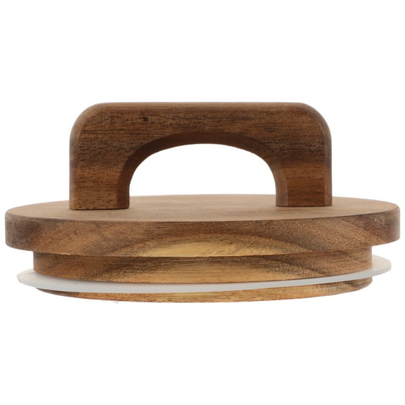 OUNONA Wooden Lid with Handle for Jar Sealed and Leak Proof Wide Mouth 4 Pack Light Brown