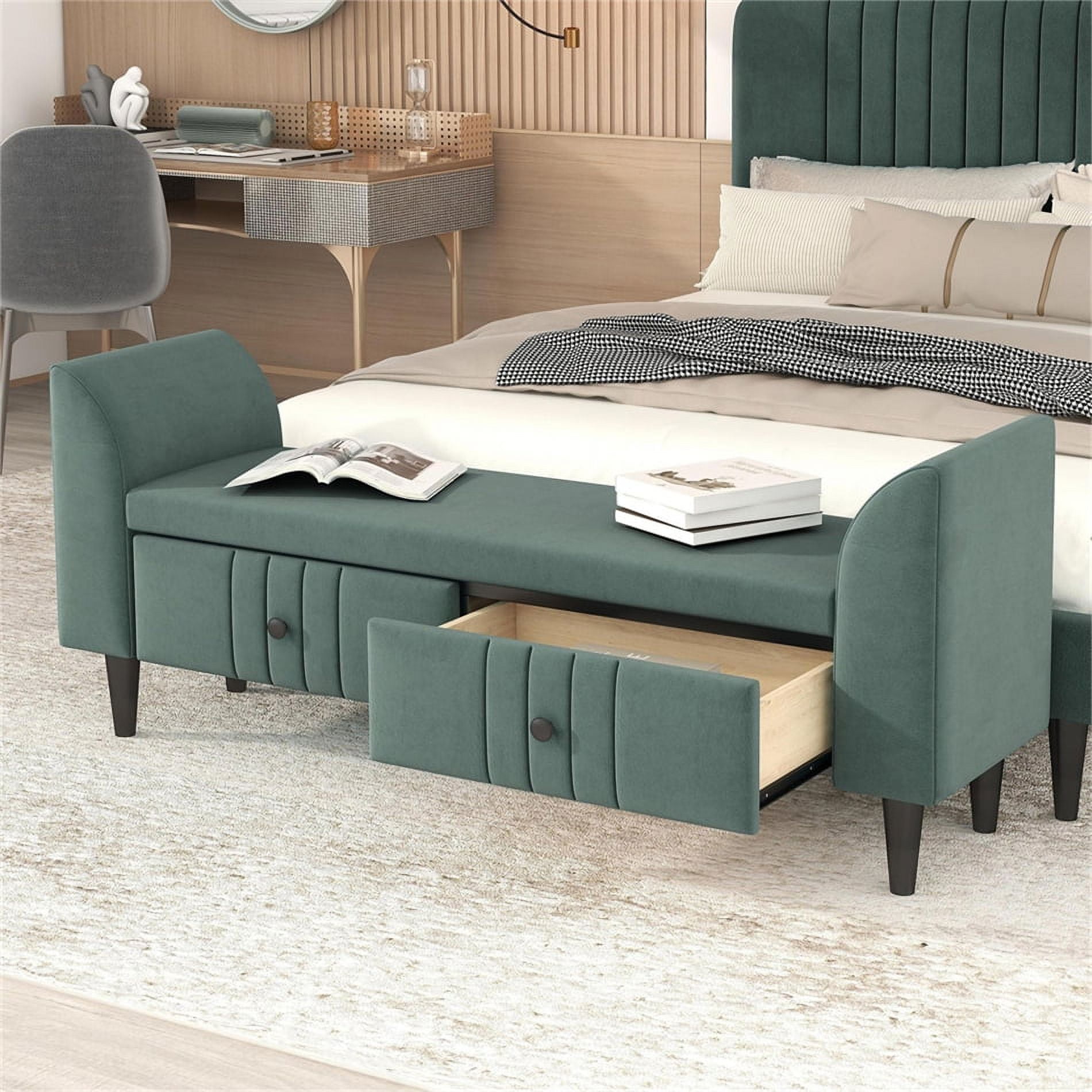 Morden Storage Ottoman Bench, Upholstered Wooden Ottoman Bench with 2