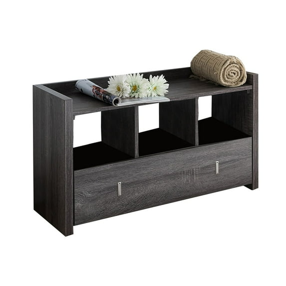Wooden Storage Shoe Rack Bench With 3 Shelves and Raised Top Distressed Gray - Saltoro Sherpi