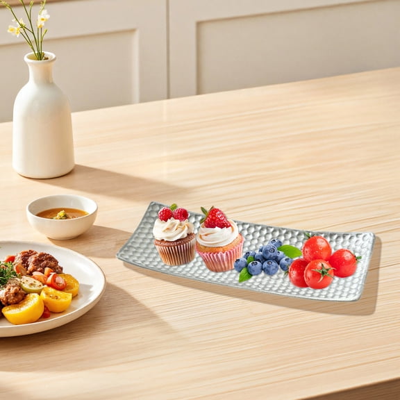 Wooden Storage Tray, Snack Candy Tray, Long Decorative Serving Tray for Coffee Table and Living Room, White Silvery Gold Three Colors Optional Honeycomb Wave Embossed Finish