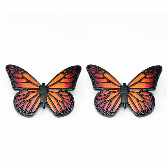 Wooden Stud Earrings Monarch Butterflies, Handmade, Black, Red and Orange, Fair trade, Lightweight