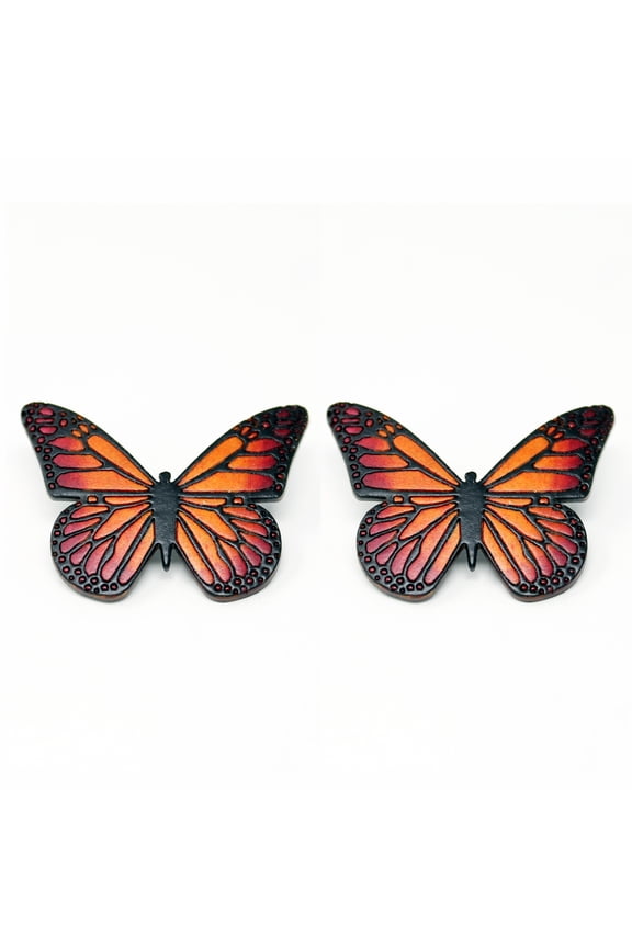 Wooden Stud Earrings Monarch Butterflies, Handmade, Black, Red and Orange, Fair trade, Lightweight