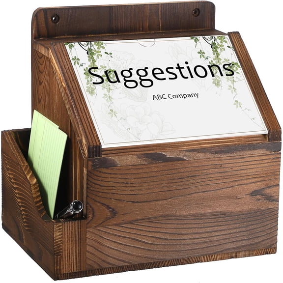 Wooden Suggestion Box With Lock Wall Mounted Donation Box with 5"x7" Acrylic Sign Slot Office Ballot Boxes with Side-Pocket Collection Boxes for Voting Locking Mailbox Suggestion Comment Box, Wooden