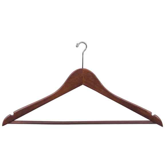 Wooden Suit Hanger with Anti-Theft Mini-Hook, Walnut Finish with Chrome Hardware, Box of 100