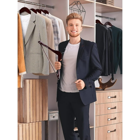 Wooden Suit Hangers 8 Pack, Wide Shoulder Non Slip Pant Holder for Men, Heavy Duty Wood Hanger for Coat, Jacket, Gown