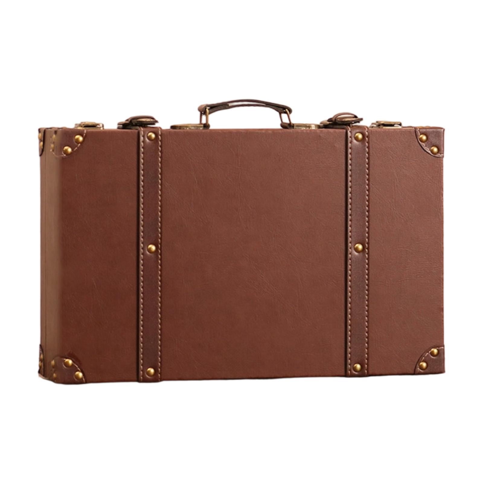 Wooden Suitcase Storage Chest Decorative Box Retro Style with Handle for Wedding Photography Studio Setups